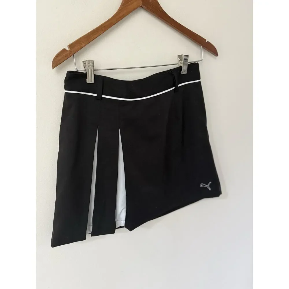 Puma Womens Pleated Golf Tennis Pickle Ball Skirt Black White Size 2 Athleisure